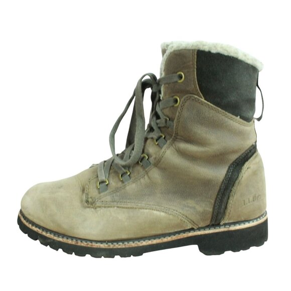 LL Bean Women's Brown Leather Water Resistant Fleece Lined Cozy Boots Size 9.5 M - Picture 1 of 10
